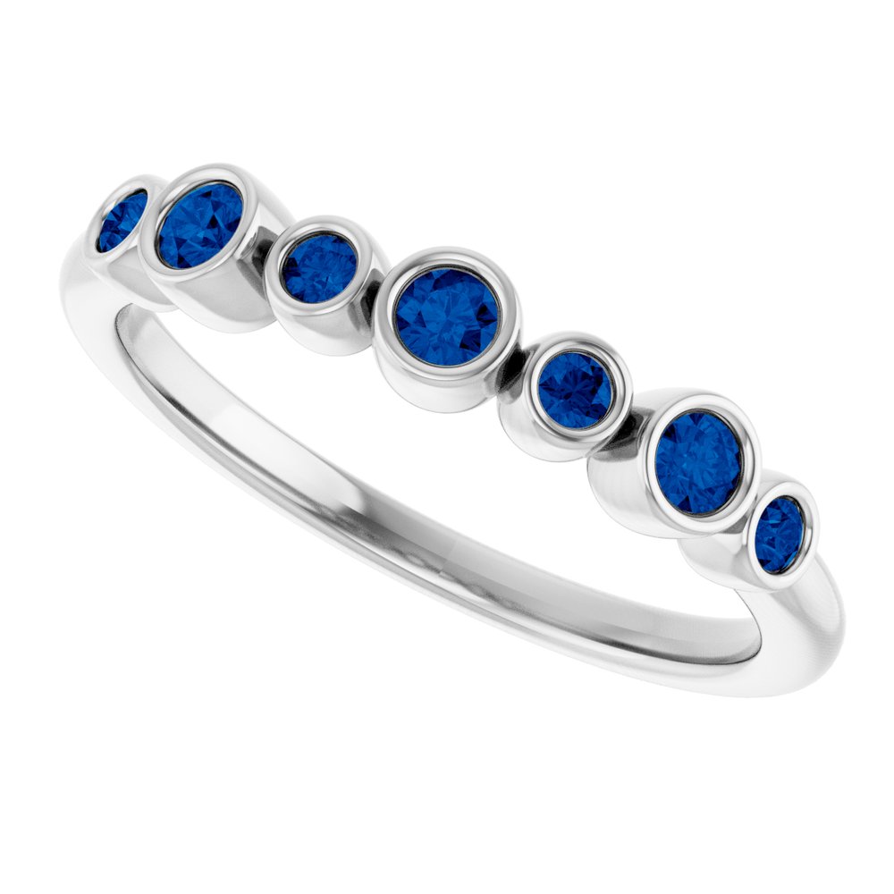 14K White Natural Blue Sapphire Bezel-Set Ring