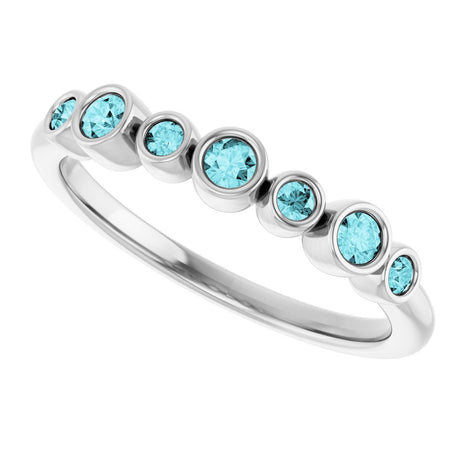 14K White Gold Natural Blue Zircon Bezel-Set Ring