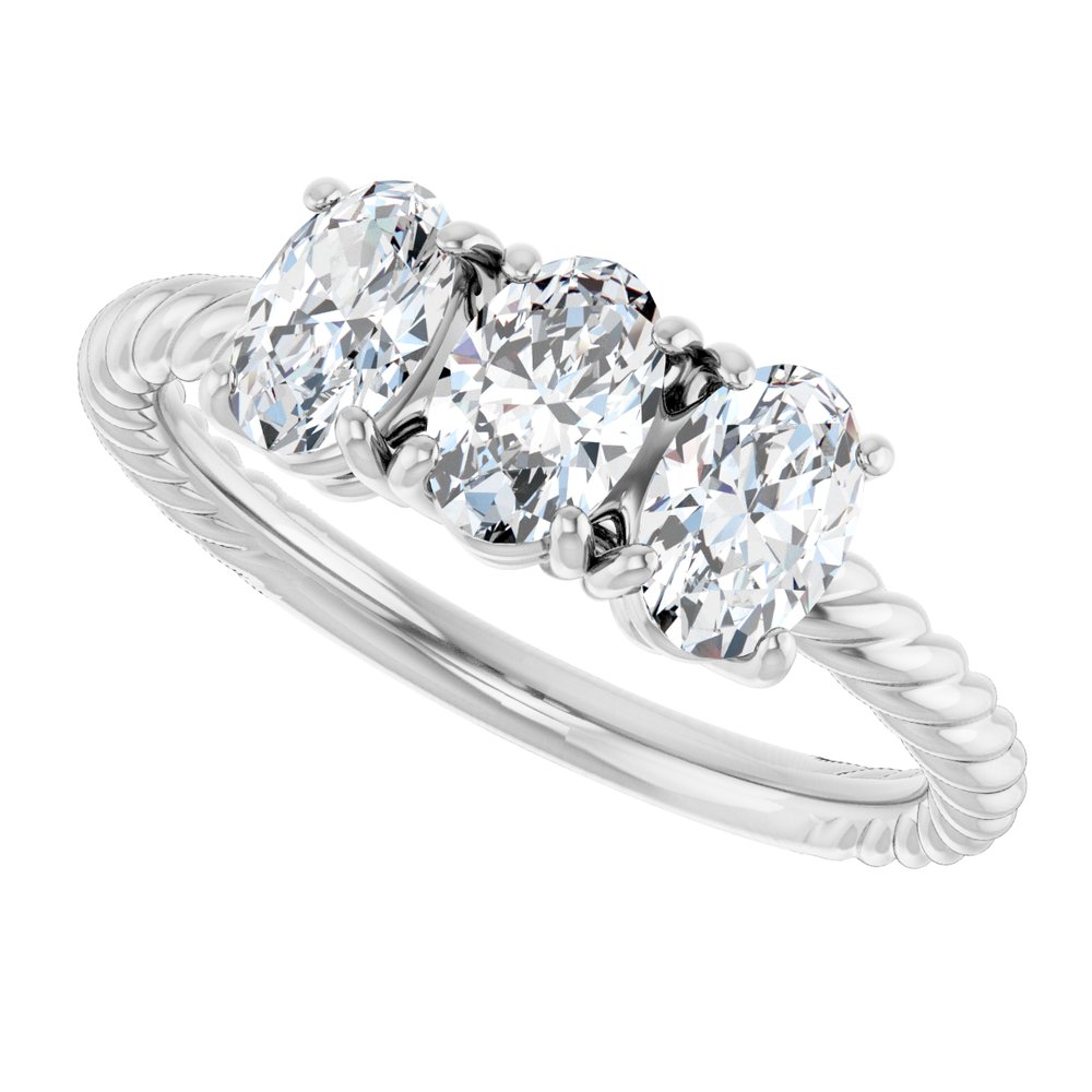 14K White 3 CTW Lab-Grown Diamond Three-Stone Ring