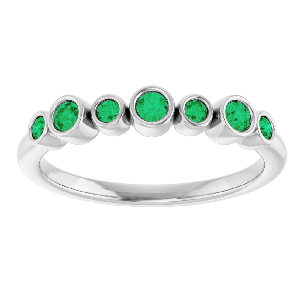 14K White Gold Lab-Grown Emerald Bezel-Set Ring  