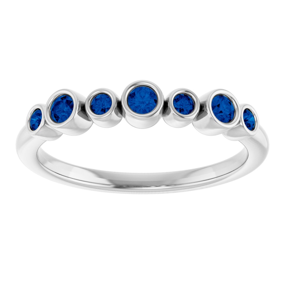 14K White Natural Blue Sapphire Bezel-Set Ring