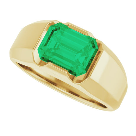 14K Yellow Lab-Grown Emerald Ring