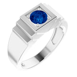 14K White Lab-Grown Blue Sapphire Ring