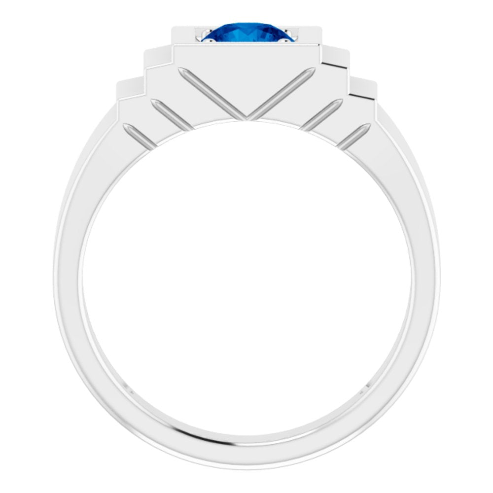 14K White Lab-Grown Blue Sapphire Ring