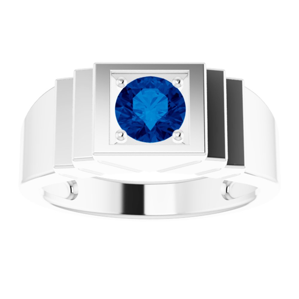 14K White Lab-Grown Blue Sapphire Ring