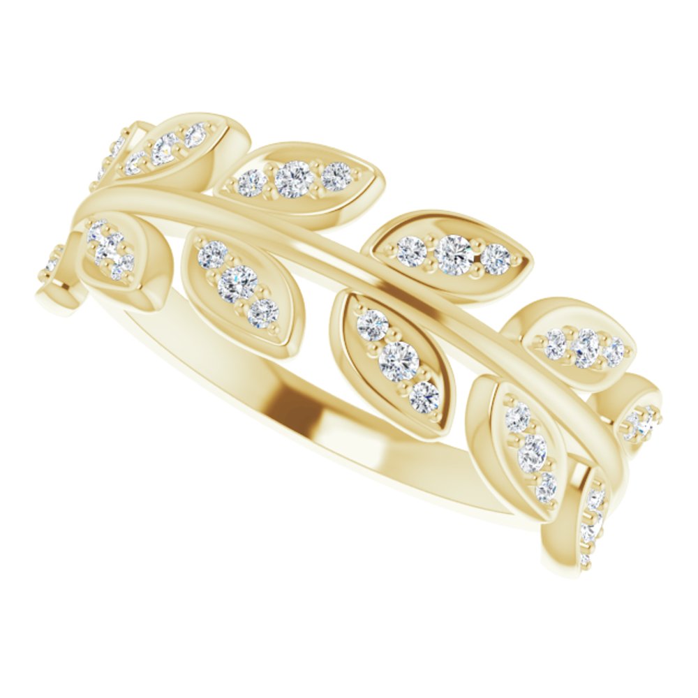 14K Yellow Gold 1/5 CTW Natural Diamond Leaf Ring