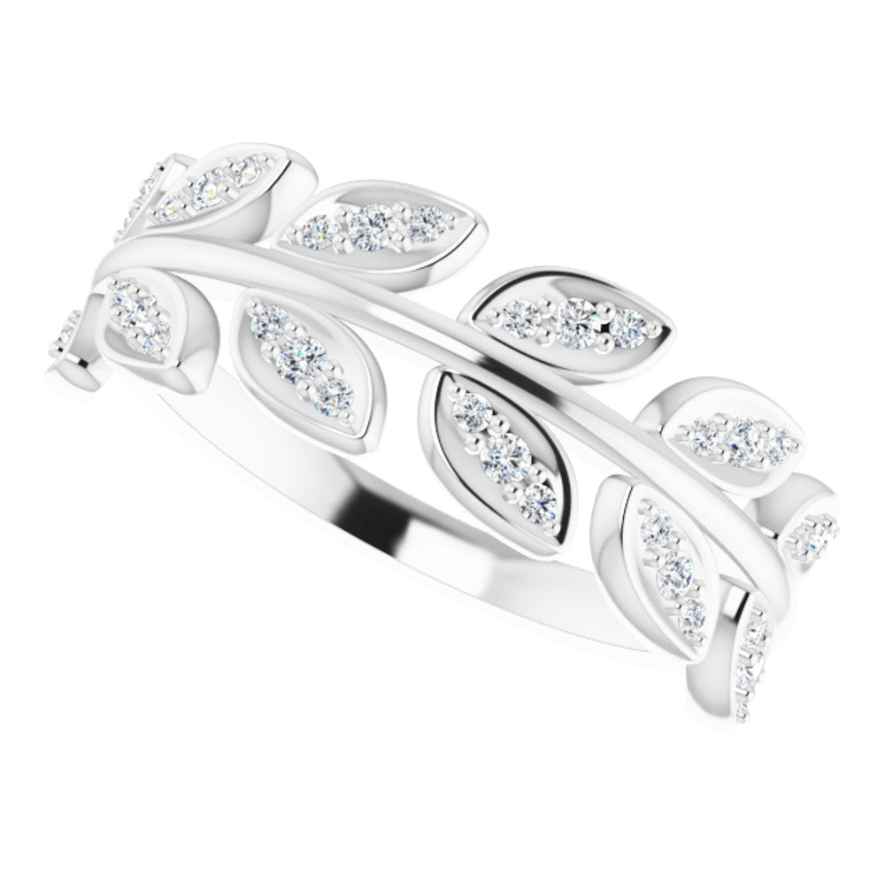14K White Gold 1/5 CTW Natural Diamond Leaf Ring