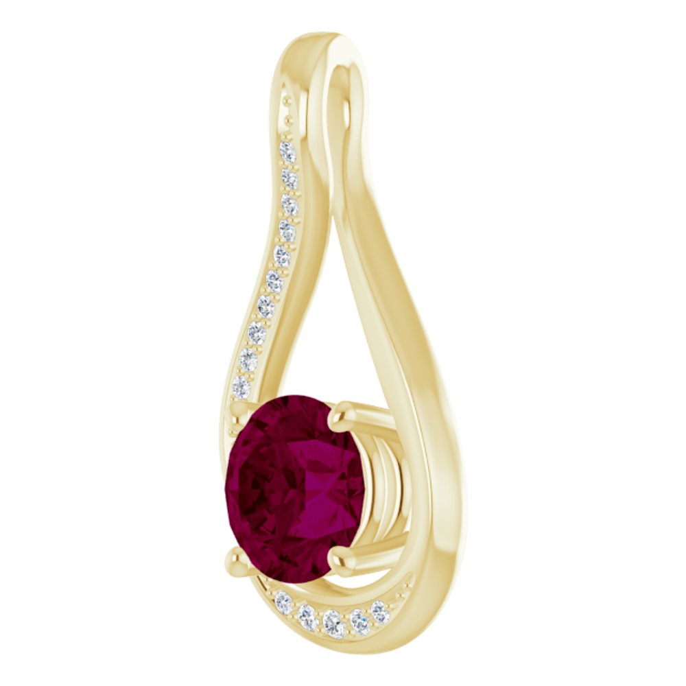 14K Yellow 6 mm Natural Rhodolite Garnet & .04 CTW Natural Diamond Pendant