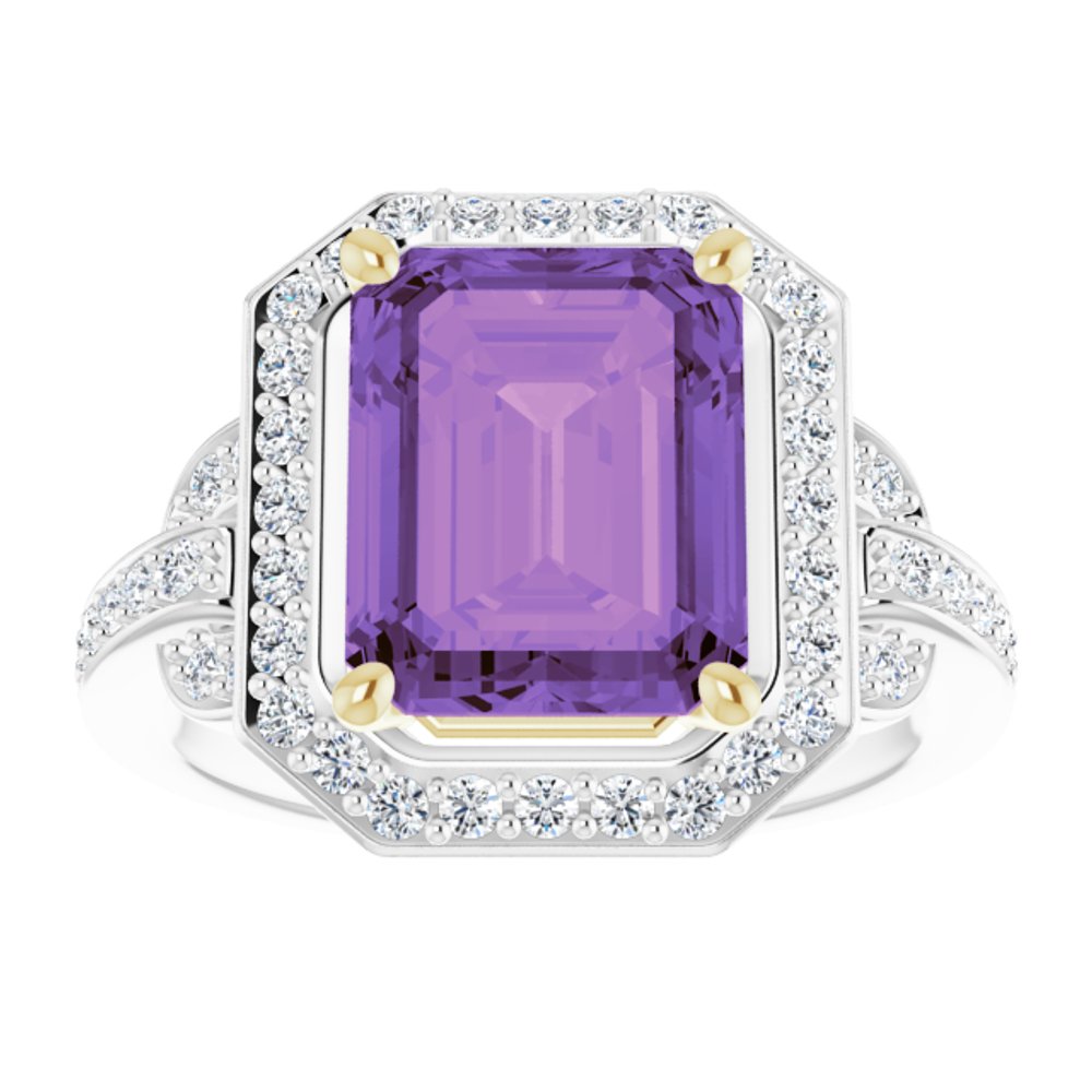 14K White/Yellow Natural Amethyst & 1/2 CTW Natural Diamond Ring