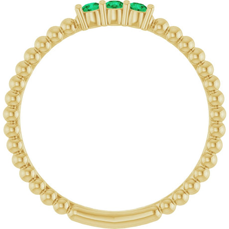 14K Yellow Gold Natural Emerald Beaded Ring