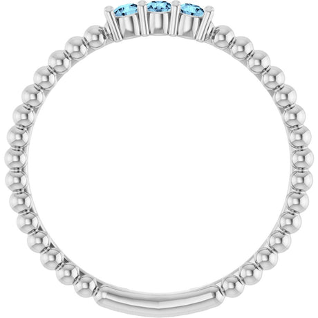 14K White Gold Natural Aquamarine Beaded Ring