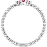 14K White Gold Natural Pink Tourmaline Beaded Ring