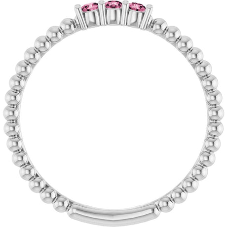 14K White Gold Natural Pink Tourmaline Beaded Ring