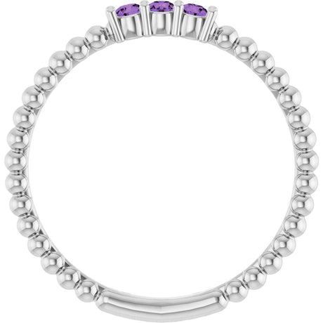 14K White Gold Natural Amethyst Beaded Ring