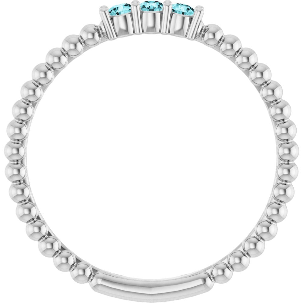 14K White Gold Natural Blue Zircon Beaded Ring