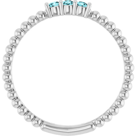 14K White Gold Natural Blue Zircon Beaded Ring