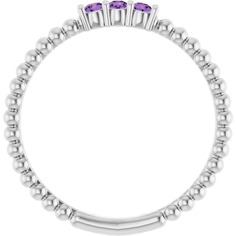 14K White Gold Natural Amethyst Beaded Ring