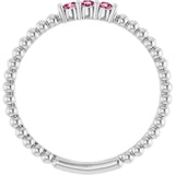 14K White Natural Pink Tourmaline Beaded Ring