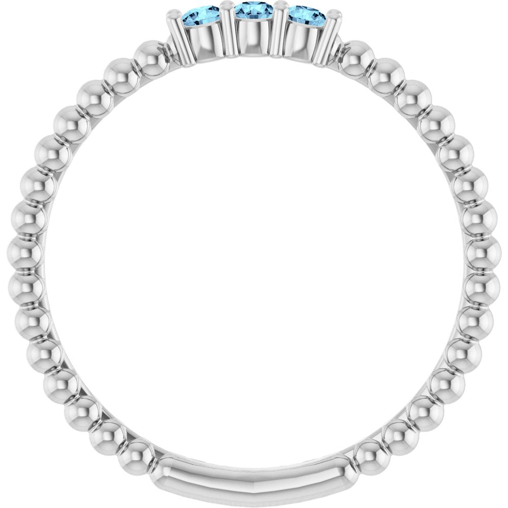 14K White Gold Natural Aquamarine Beaded Ring
