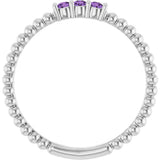 14K White Gold Natural Amethyst Beaded Ring