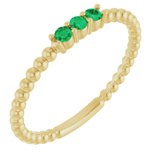 14K Yellow Lab-Grown Emerald Beaded Ring