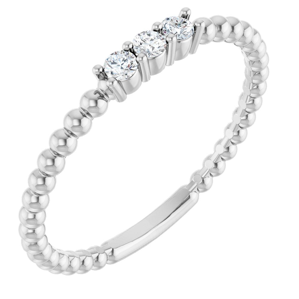 14K White 1/10 CTW Natural Diamond Beaded Ring