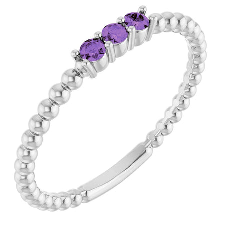 14K White Gold Natural Amethyst Beaded Ring