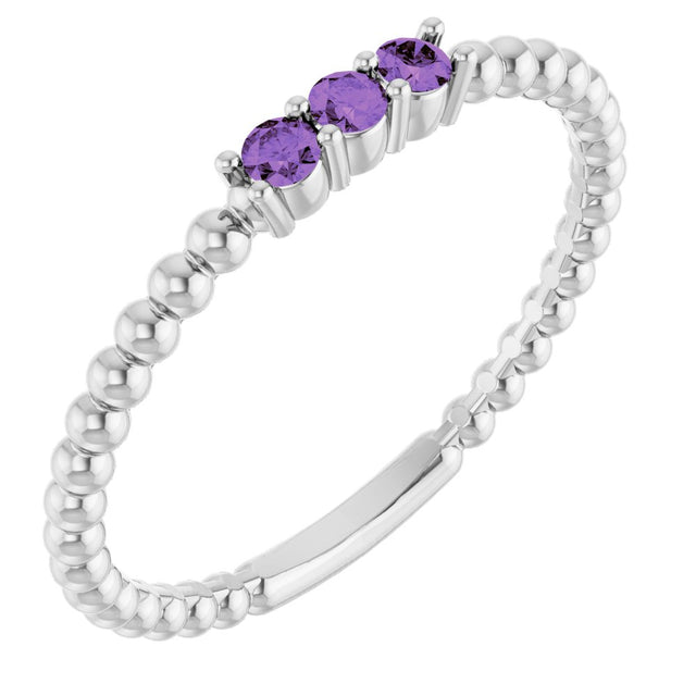 14K White Gold Natural Amethyst Beaded Ring