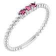 14K White Gold Natural Pink Tourmaline Beaded Ring