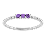 Sterling Silver Natural Amethyst Beaded Ring