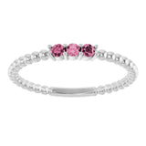14K White Gold Natural Pink Tourmaline Beaded Ring