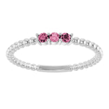 14K White Natural Pink Tourmaline Beaded Ring