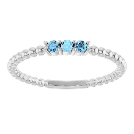 14K White Gold Natural Aquamarine Beaded Ring
