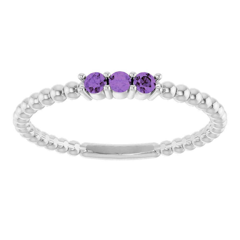 14K White Gold Natural Amethyst Beaded Ring