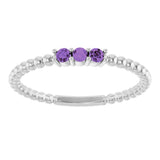 14K White Gold Natural Amethyst Beaded Ring