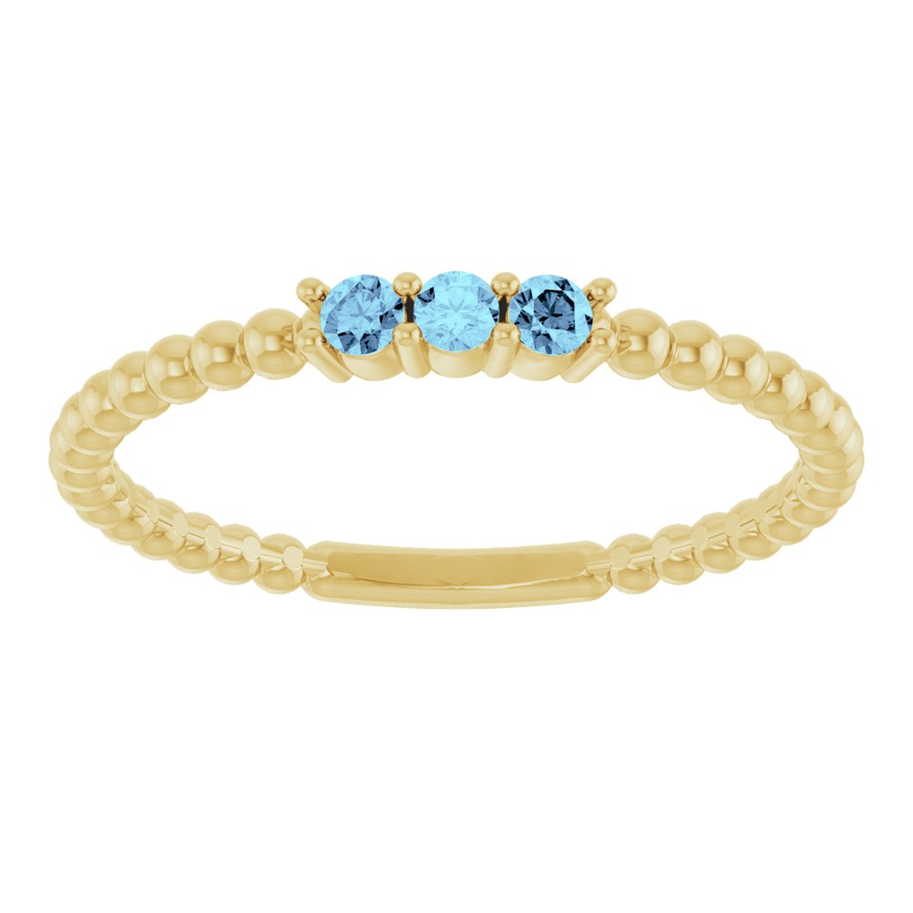 14K Yellow Natural Aquamarine Beaded Ring