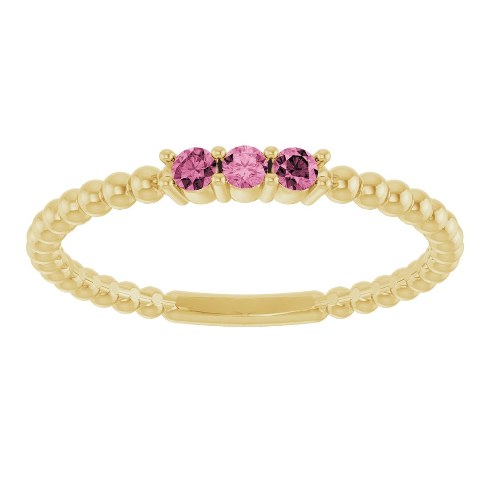 14K Yellow Natural Pink Tourmaline Beaded Ring