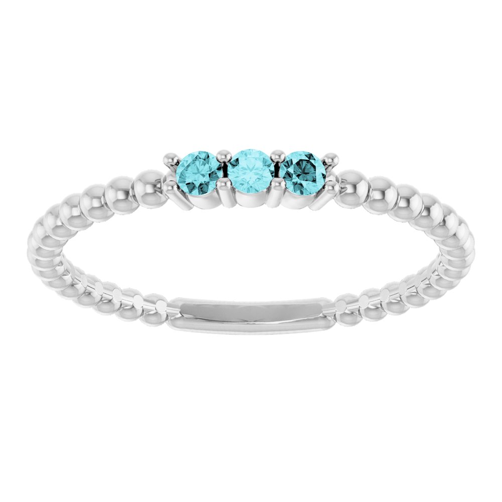 14K White Gold Natural Blue Zircon Beaded Ring
