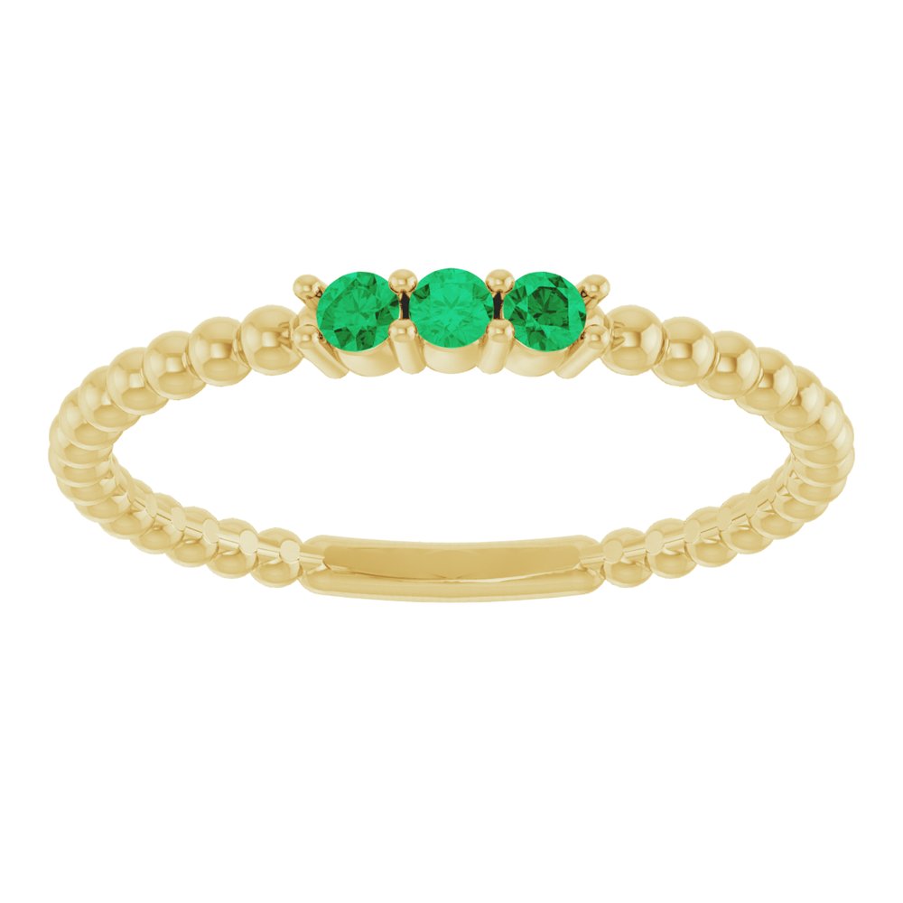 14K Yellow Gold Natural Emerald Beaded Ring