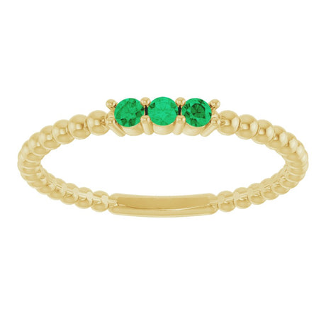 14K Yellow Gold Natural Emerald Beaded Ring