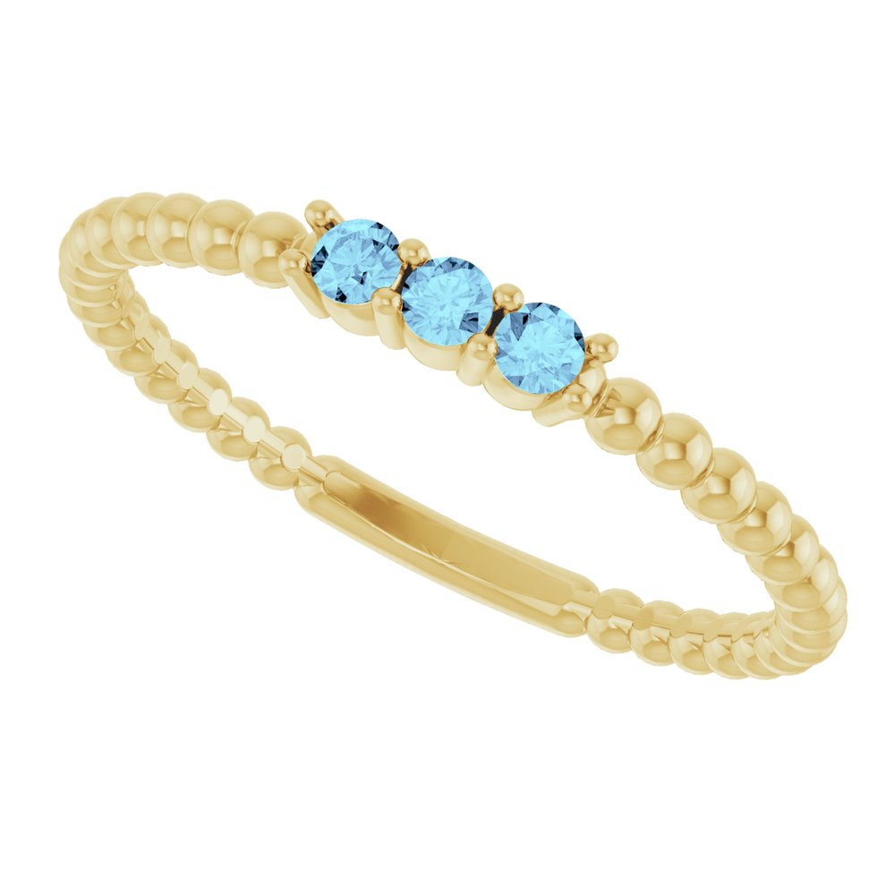 14K Yellow Natural Aquamarine Beaded Ring