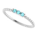 14K White Gold Natural Blue Zircon Beaded Ring