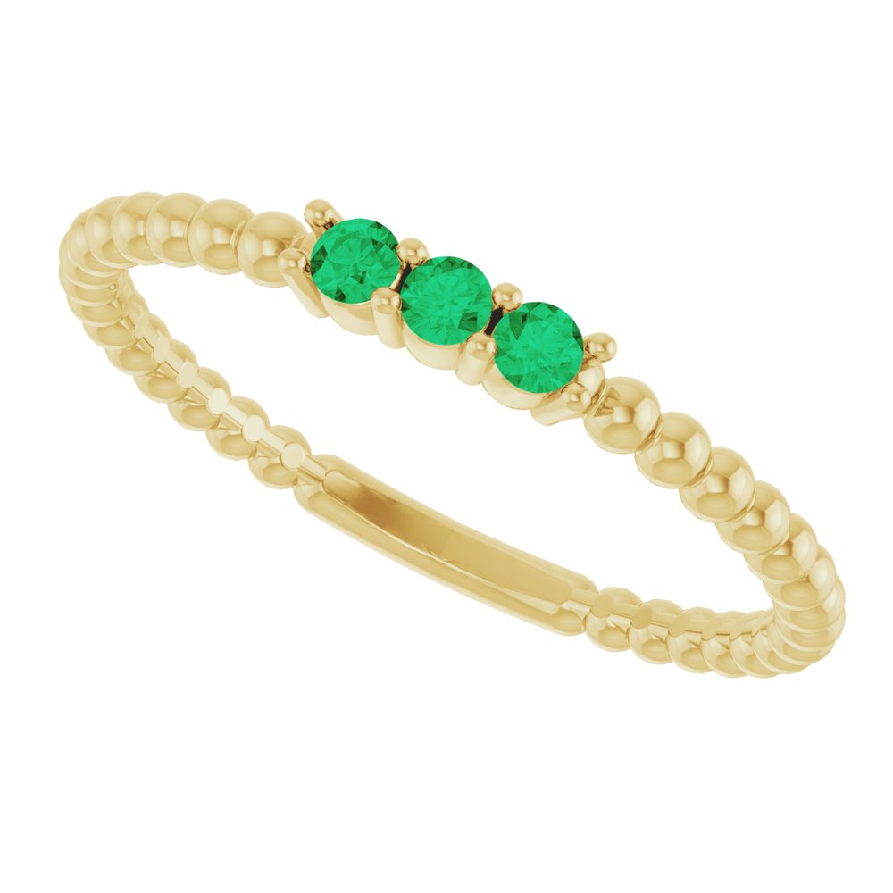 14K Yellow Lab-Grown Emerald Beaded Ring