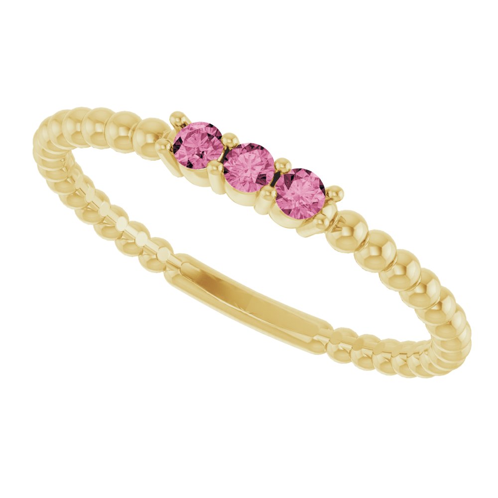 14K Yellow Natural Pink Tourmaline Beaded Ring