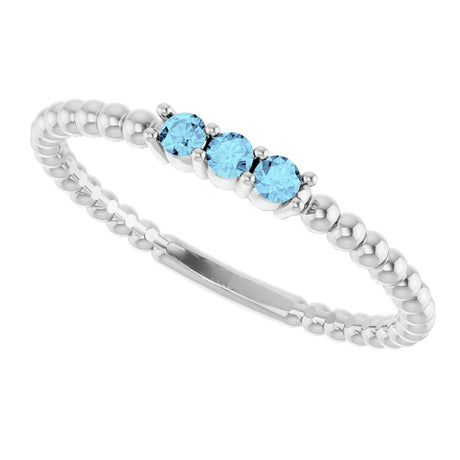 14K White Gold Natural Aquamarine Beaded Ring