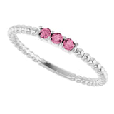 14K White Natural Pink Tourmaline Beaded Ring
