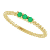 14K Yellow Gold Natural Emerald Beaded Ring