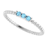 14K White Gold Natural Aquamarine Beaded Ring