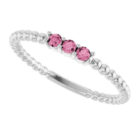 14K White Gold Natural Pink Tourmaline Beaded Ring