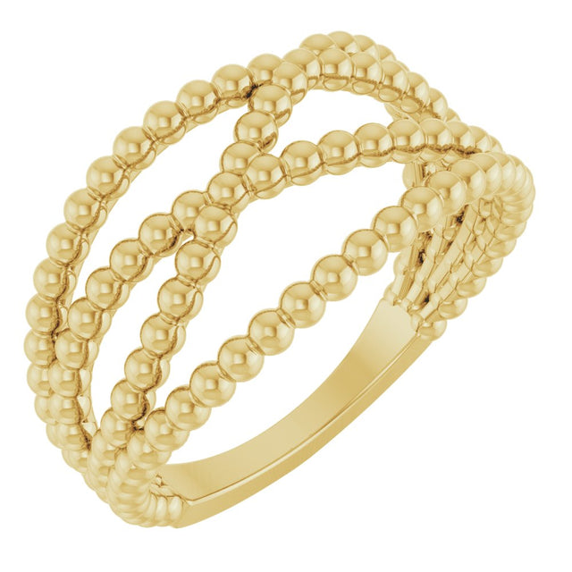 14K Yellow Beaded Criss-Cross Ring